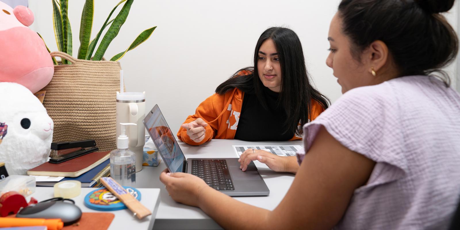 An advisor meets with a student in the Vick Center